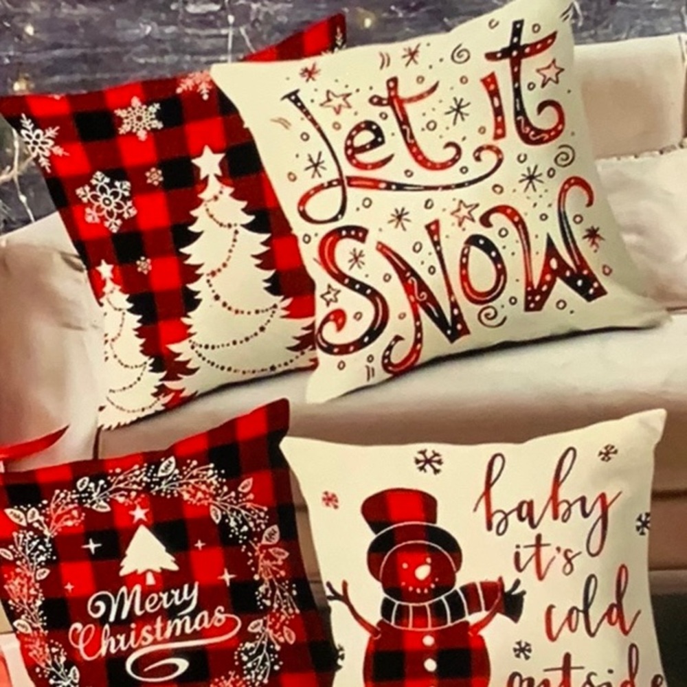 Holiday Throw Pillow Set - Red and Black Plaid